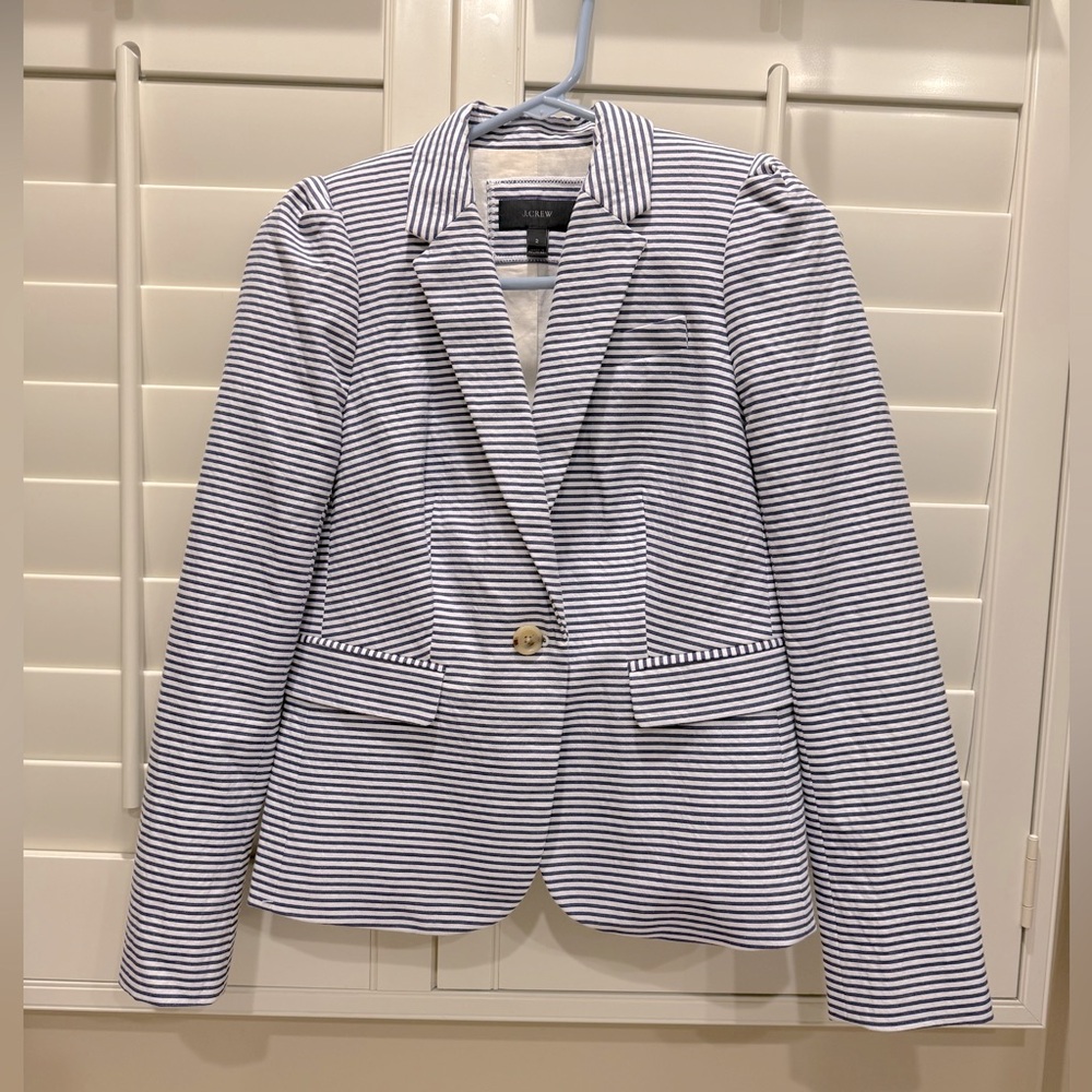 J. Crew Women's Navy and White Striped Blazer